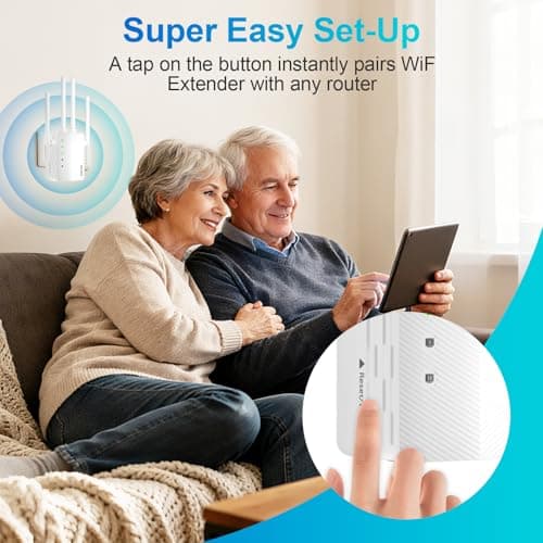 2025 WiFi Extender Signal Booster - 10X Faster WiFi Dual-Band Booster for Home, Covers 15,000 Sq.Ft Long Range | 4 Antennas, Ethernet Port & EasyMesh, Supports 80+ Devices, Works with All