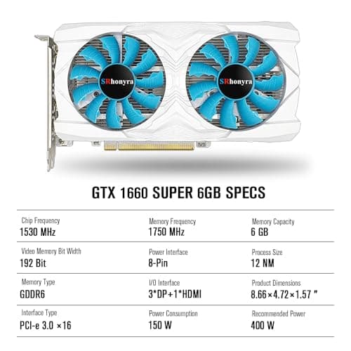 GTX 1660 Super 6GB Graphics Card GDDR6 192 Bit PCI-e 3.0 x16 4 Monitors Video Card Support DirectX 12 OpenGL4.5 HDMI and 3*DisplayPort 1.4a