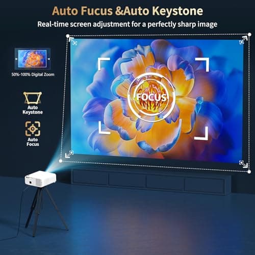 1800 Ansi Smart Outdoor Projector 4K with WIFI and Bluetooth,Auto Focus,ARC,DoIby Audio,PPT,Outdoor Movie Home Projector 4k HDR10+30W Speaker,500''Display,Compatible w/ TV Stick,iOS,Android,PC