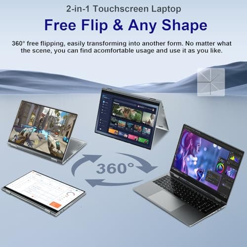 jumper Laptop 16 inch, Convertible Laptop with 1 Year Office 365, 16GB DDR4 640GB Storage, 360 Degree Rotation, Fingerprint Reader, Backlit Keyboard, Celeron N5095, 53.2WH, Type-C Full Function ﻿
