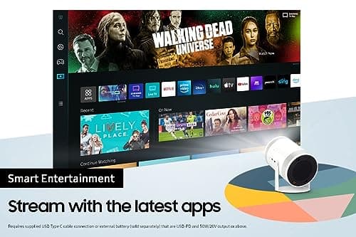 SAMSUNG 30" - 100" The Freestyle FHD HDR Smart Portable Projector for Indoor and Outdoor Home Theater, Big Screen Experience with Premium 360 Sound w/ Alexa Built-In (SP-LSP3BLAXZA)