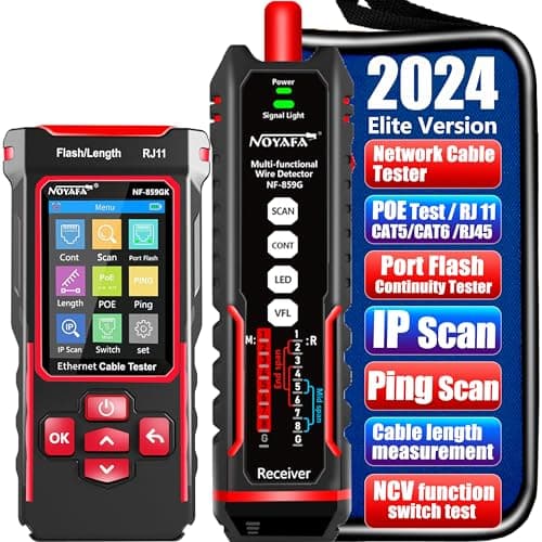 NOYAFA NF-859GK Network Cable Tester with IP Tester 10mw Visual Fault Locator,PING/POE/RJ45 RJ11 CAT5 CAT6 Cable Toner Ethernet Tester for Phone Lines CAT3, Ethernet,Wire Tracer LAN Network Tool