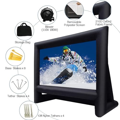 16ft Inflatable Movie Screen Outdoor Projector Screen with Air Blower Storage Bag - Front/Rear Projection, Easy Set Up Blow Up Screen for Backyard Movie Night, Theme Parties, Celebrations