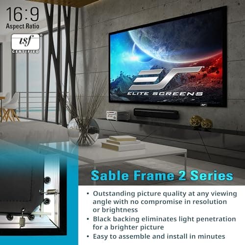 Elite Screens Sable Frame 120” Fixed Frame Projector Screen 16:9, Wall Mounted, 8K/4K UHD, ISF-Certified CineWhite, for Home Theater & Office, Compatible with Standard/Short/UST Projectors, ER120WH2
