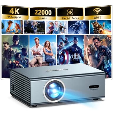[Electric Focus] 4K Support Projector with WiFi6 and Bluetooth 5.3, 22000L for Outside Video Movie Use, OWNKNEW Outdoor Gaming Proyector, Auto Keystone Correction