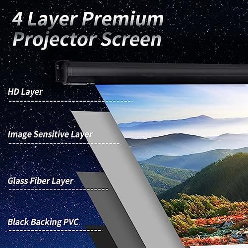 Motorized Projector Screen Pull Down 100 Inch 16:9 HD Automatic Projector Screen with Remote, Electric Retractable Black Projection Screen Portable, Roll Up Movie Screens for Projectors Outdoor Indoor