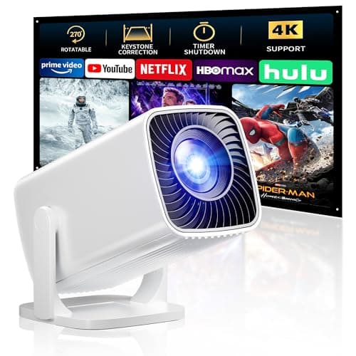 Mini Projector, Portable Projector 4K Support, Full HD 1080P Outdoor Projector, 270° Rotation Movie Projector, Max 200" Screen, Compatible with Smartphone, TV Stick, Laptop, PS4, HDMI, USB