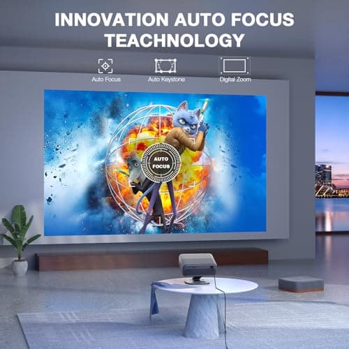 [Netflix Officially&AI Auto Focus]AuKing Smart Projector with Wifi and Bluetooth,Auto Focus&Keystone Projector4K,3D DoIby Audio, 800ANSI Outdoor Projector with Omnidirectional Rotating Stand(Grey)
