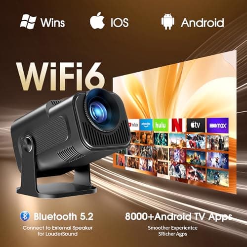 [Built-in App] Mini Projector 1920*1080P 4K Support Projector with Mouse Portable Projector with WiFi and Bluetooth 180° Adjustable Auto Keystone HDMI/TV Stick/USB/PS5/Laptop, with HDMI Cable & Mouse