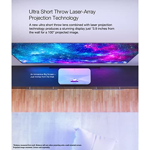Epson EpiqVision Ultra LS800 Ultra Short Throw 3-Chip 3LCD Smart Streaming Laser Projector, 4,000 Lumens, 4K PRO-UHD, HDR, 150" Class, Android TV, 2.1ch Yamaha Built-in Speakers - White (Renewed)