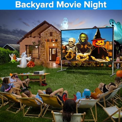 120 inch Outdoor Movie Screen - Upgraded 3 Layers PVC 16:9 Projector Screen, Portable Video Projection Screen with Carrying Bag for Home Theater Backyard