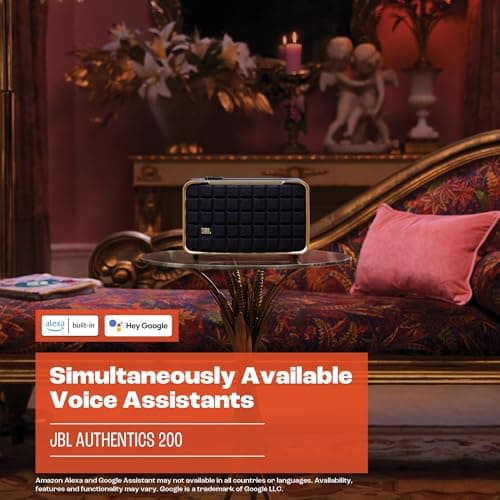 JBL Authentics 200 - Retro Style Smart Home Speaker with Built in Wi-Fi, Bluetooth and Voice Assistants, Alexa and Google Assistant, Multi-Room Playback, Automatic self Tuning (White/Gold)
