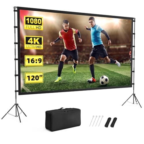 Projector Screen Outdoor, Vamvo Projector Screen with Stand Portable 120" Foldable ProjectorScreen, 10 Feet Indoor Movie-Screen with Carrying Bag for Home Theater Backyard Movie Night