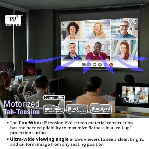 Akia Screens 105 inch Motorized Projector Screen Tensioned 16:9 Retractable Projector Screen Indoor Movie Screen Compatible with UST, Short, Standard Throw Projection for 4K Home Theater, AK-ELT105H