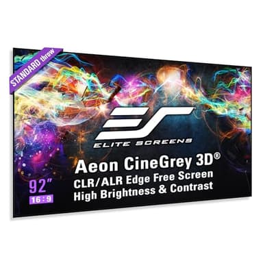 Elite Screens 110 inch CLR/ALR Projector Screen 16:9 4K, Standard Throw Projection, Edge Free Ambient Light Rejecting Fixed Frame Grey for Indoor Movie Screen Home Theater - Aeon CineGrey 3D AR110DHD3