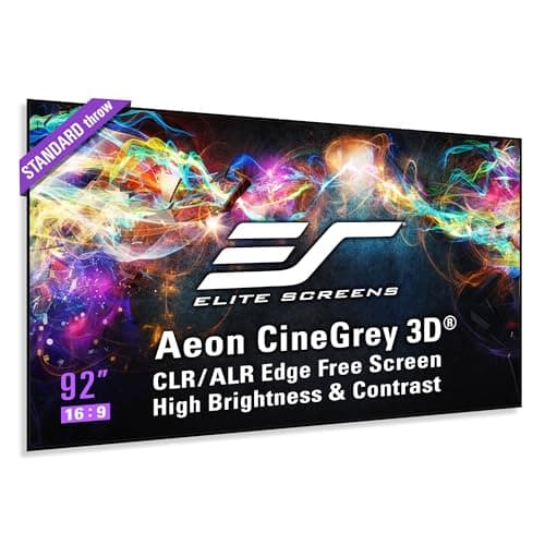 Elite Screens 110 inch CLR/ALR Projector Screen 16:9 4K, Standard Throw Projection, Edge Free Ambient Light Rejecting Fixed Frame Grey for Indoor Movie Screen Home Theater - Aeon CineGrey 3D AR110DHD3