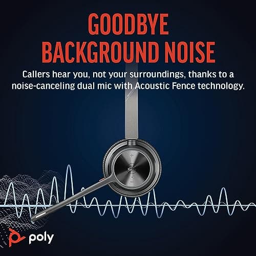 Poly Voyager 4320 UC Wireless Headset & Charge Stand (Plantronics) - Stereo Headphones w/Noise-Canceling Boom Mic - Connect PC/Mac/Mobile via Bluetooth-Works w/Teams (Certified), Zoom-Amazon Exclusive