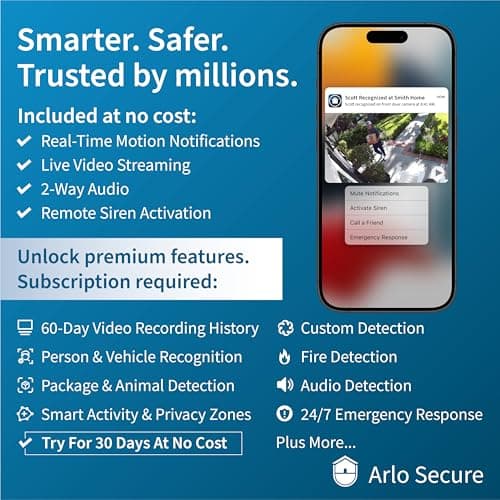Arlo Essential Security Camera 2K | Outdoor - Indoor | 2nd Gen | Wireless with Spotlight, 2-Way Audio, Color Night Vision, Live Stream, Motion Activation, Real Time Notifications - White, 3 Cameras