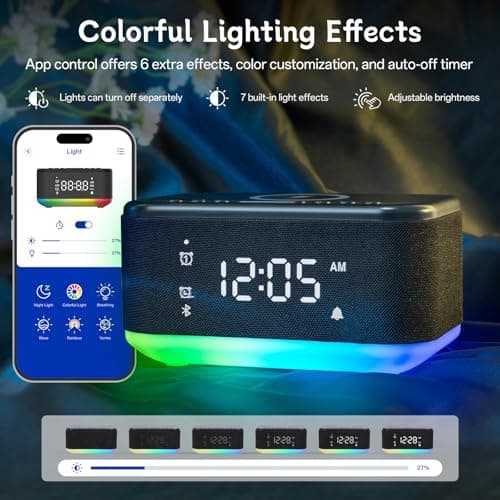 Bluetooth Alarm Clock Radio Bedroom, Digital Dual Alarm Clock Bedroom, Up to 10 Alarms Clock Night Light Speaker App/Button Control FM Charge Snooze Adjustable Volume Dim 12/24H, Black
