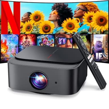 [2025 Netflix-Official | 386+ Built-in Apps] DBPOWER E2 Smart Projector with WiFi and Bluetooth, Mini Projector 4K with Netflix, Youtube, Disney+, Hulu, Max, Crunchyroll w Portable Case