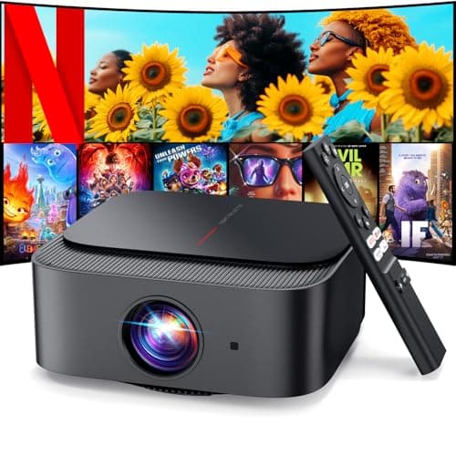 [2025 Netflix-Official | 386+ Built-in Apps] DBPOWER E2 Smart Projector with WiFi and Bluetooth, Mini Projector 4K with Netflix, Youtube, Disney+, Hulu, Max, Crunchyroll w Portable Case
