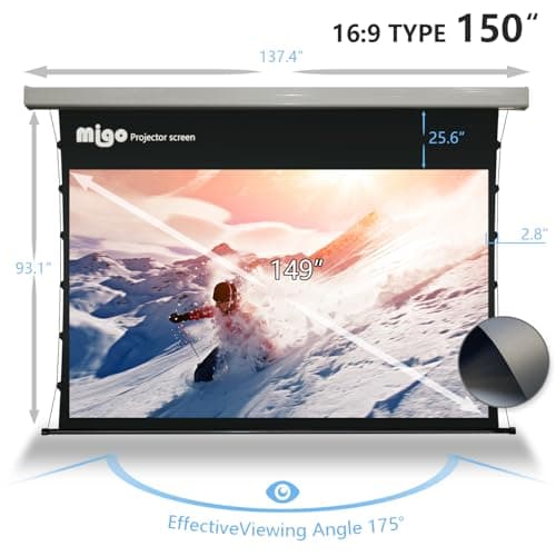 150 Inch Pull Down Projector Screen, Grey Crystal 2.0 Gain Partial Ambient Light 4K HD Tab-Tensioned Projector Screen Wall Mount Ceiling Mount for Short Throw Projector Movie Home Theater Cinema