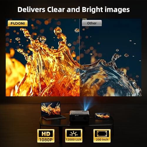 FUDONI Projector with WiFi and Bluetooth 4K Supported, Upgraded Outdoor Movie Projector Native 1080P 12000L,Portable Video Projector for Home Theater,Compatible w/HDMI/USB/iOS/Android/Windows/TV Stick