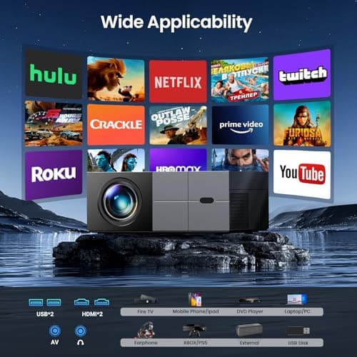 [Electric Focus] Projector with WiFi and Bluetooth, 20000LM Native 1080P Projector with Screen, YOWHICK Portable Movie Smart Projector, Home Projector 4K Supported for Phone/TV Stick /HDMI/USB Grey