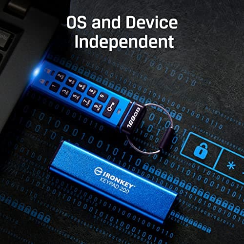 Kingston Ironkey Keypad 200 32GB Encrypted USB | Alphanumeric Keypad | Multi-Pin Access | XTS-AES 256-bit | FIPS 140-3 Level 3 Certified | Brute Force & BadUSB Protection | IKKP200/32GB,Blue