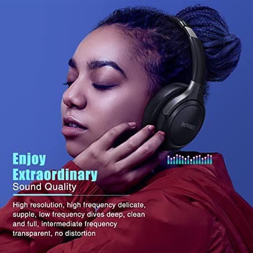 BERIBES Bluetooth Headphones Over Ear, 65H Playtime and 6 EQ Music Modes Wireless Headphones with Microphone, HiFi Stereo Foldable Lightweight Headsets, Deep Bass for Home Office Cellphone PC Ect.