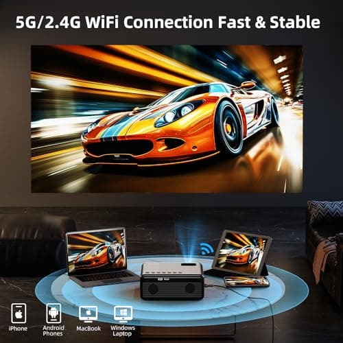 FUDONI Projector with WiFi and Bluetooth 4K Supported, Upgraded Outdoor Movie Projector Native 1080P 12000L,Portable Video Projector for Home Theater,Compatible w/HDMI/USB/iOS/Android/Windows/TV Stick