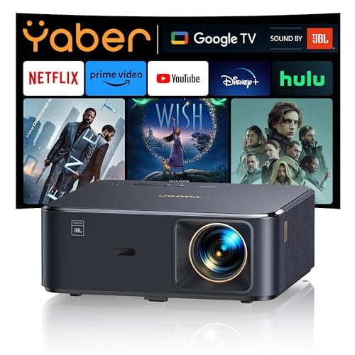 Projector 4K with Google TV, YABER K2s 1000 ANSI WiFi 6 Bluetooth Projector, Sound by JBL, Dolby Audio, Auto Focus & Keystone,Native 1080P 4K Supported Outdoor Movie Projector with Netflix 7000+ Apps
