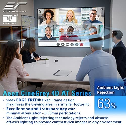 Elite Screens Aeon CineGrey 4D Acoustically Transparent, 150" Diag. 16:9, 4K/8K Ceiling Ambient Light Rejecting (CLR/ALR) Fixed Frame Edge Free Sound Transparent Projector Screen, AR150H-ATD4