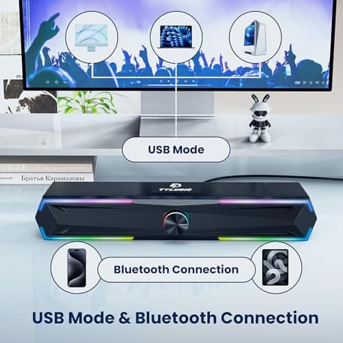 Bluetooth Computer Speakers for Desktop with Clear Sound, Flowing LED Computer Speaker for Desktop Laptop Monitor, Bluetooth & USB Input Black