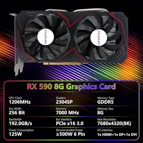 RX 590 Graphics Card 8GB GDDR5 Video Card 256bit PCI Express16X3.0 with Dual Cooling Fans,2304SP GPU DP/HDMI/DVI DirectX 12 Gaming Dual Freeze Fans for Desktop PC
