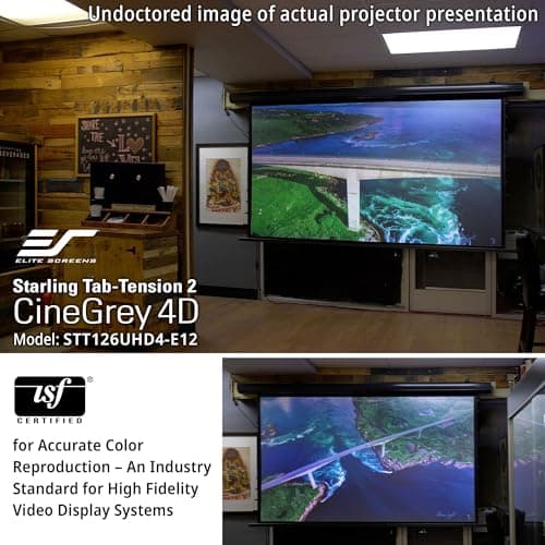 Elite Screens Starling Tab-Tension 2 CineGrey 4D, 106" 16:9, Ceiling, Ambient Light Rejecting (CLR/ALR) Tab-Tensioned Electric Drop Down Front Projector Screen Programmed Remote Kit, STT106UHD4-E12