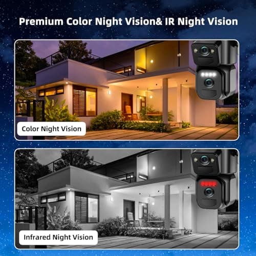 4K 8MP Solar Security Cameras Wireless Outdoor Battery Powered, 5GHz & 2.4GHz Dual Lens Bullet & 360° PTZ Outdoor Security Camera with Solar Panel, Digital Zoom, Night Vision,PIR Sensor(2Pack)