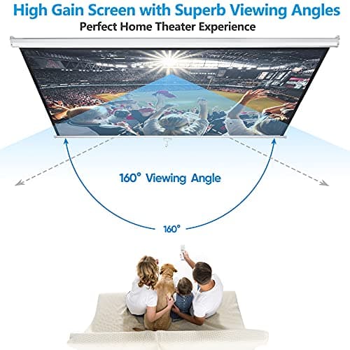 SUPER DEAL 120'' Projector Screen, Retractable Projection Screen Manual Pull Down HD Screen 1:1 Format for Home Cinema Theater Presentation Education Outdoor Indoor Public Display