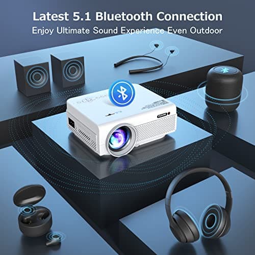 Projector with WiFi and Bluetooth, FUDONI 5G WiFi Native 1080P Outdoor Projector 15000L Support 4K, Portable Movie Projector with Screen and Max 300", for iOS/Android/Laptop/TV Stick/HDMI/USB/VGA/TF