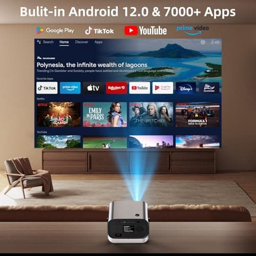Smart Projector with WIFI and Bluetooth, 800ANSI Native 1080P Portable Projector Built-in Apps, Auto Keystone & Electric Focus Movie Projector for Home Theater, Compatible with IOS/Android/HDMI/USB