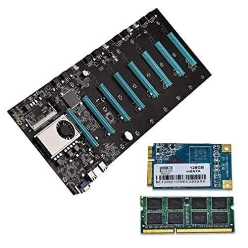 Mining Motherboard S37 with 8GB RAM and 128GB SSD DDR3 Memory Support 8 GPU VGA + HDMI 8XPCIE 16X Graph Card Gigabit Network RJ45 Port for BTC ETH Miner