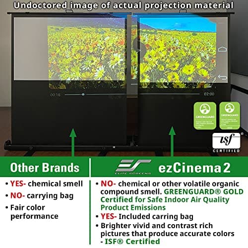 Elite Screens ezCinema 2, 120-inch 4:3 Aspect Ratio Portable Manual Floor Pull Up with Scissor Backed Projector Projection Screen Office Classroom Church Home Theater + Carrying Bag, F120NWV2