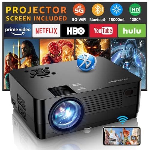 Projector with 5G WiFi and Bluetooth, Native 1080P Projector[Projector Screen Included], Full HD 18000LM Movie Projector, 300" Display Support 4k Home Theater, Compatible with Phone/Laptop/TV Stick