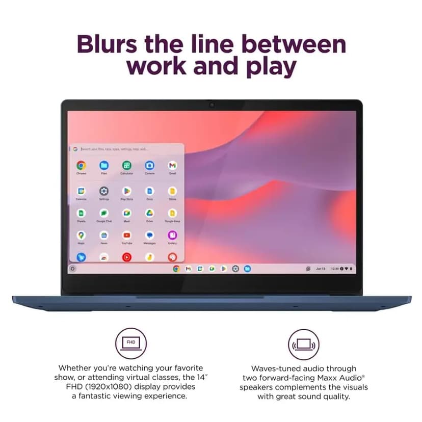 Lenovo IdeaPad Slim 3 Chromebook - 14'' Full HD (1920 x 1080) Display • 8-Core MediaTek Kompanio 520 CPU • 4GB RAM • 64GB eMMC & 256GB Micro SD Card • Wi-Fi 6 • for Business Student • Chrome OS • Blue