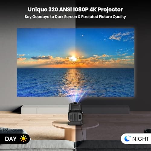 [NetfIix Official/Stereo Speakers] 4K Projector with Wifi and Bluetooth, 1080P Native Mini Projector Portable, One-Click Use Built-in NetfIix/YouTube/PrimeVideo/D+, Smart Home Outdoor Projector