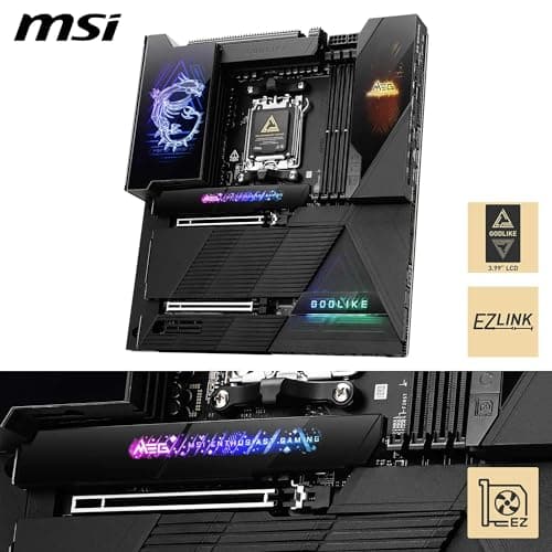 MSI MEG X870E GODLIKE, E-ATX - Supports AMD Ryzen 9000/8000/7000 Processors, AM5 - Dynamic Dashboard III, EZ Slide M.2, 110A SPS, DDR5 Memory (9000+ MT/s OC), M.2 & PCIe 5.0, USB4, Wi-Fi 7, 10G LAN