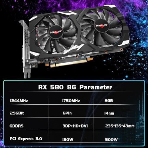 RX 580 8GB Graphics Card, 2048SP,GDDR5,256 Bit Graphics Card for Gaming PC,PCIE 3.0,Twin Freeze Fans Computer Video Card with HDMI/DP/Ports