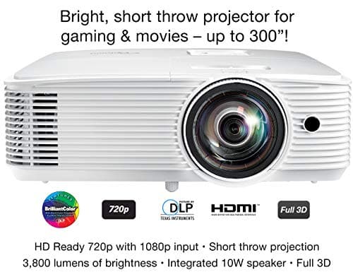 Optoma GT780 Short Throw Projector for Gaming & Movies | HD Ready 720p + 1080p Support | Bright 3800 Lumens for Lights-on Viewing | 3D-Compatible | Speaker Built In