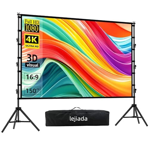 Projector Screen and Stand, lejiada150'' Upgraded Large Projection Screen Anti Crase Foldable with Carry Bag for Party Outdoor Movie Nights, Film Festivals, Business Presentations, Meetings, Home