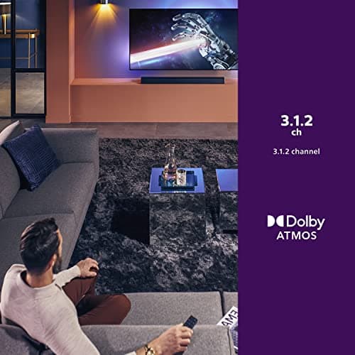 Philips B8905 Soundbar 3.1.2 with Wireless Subwoofer, Dolby Atmos, Compatible with DTS Play-Fi, Connects with Amazon Echo Devices and Voice Assistants, AirPlay 2 and BT Support, TAB8905
